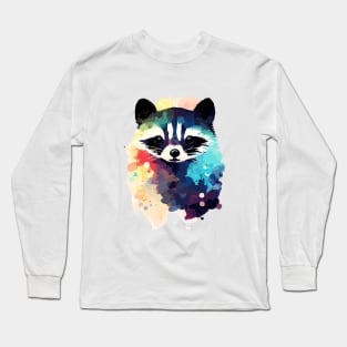 Raccoon Wild Nature Animal Colors Paint Long Sleeve T-Shirt